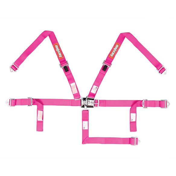 RaceQuip Youth Latch & Link 5 Point Racing Harness Set - Pink - 2 in. Lap and Shoulder and Sub - 709089